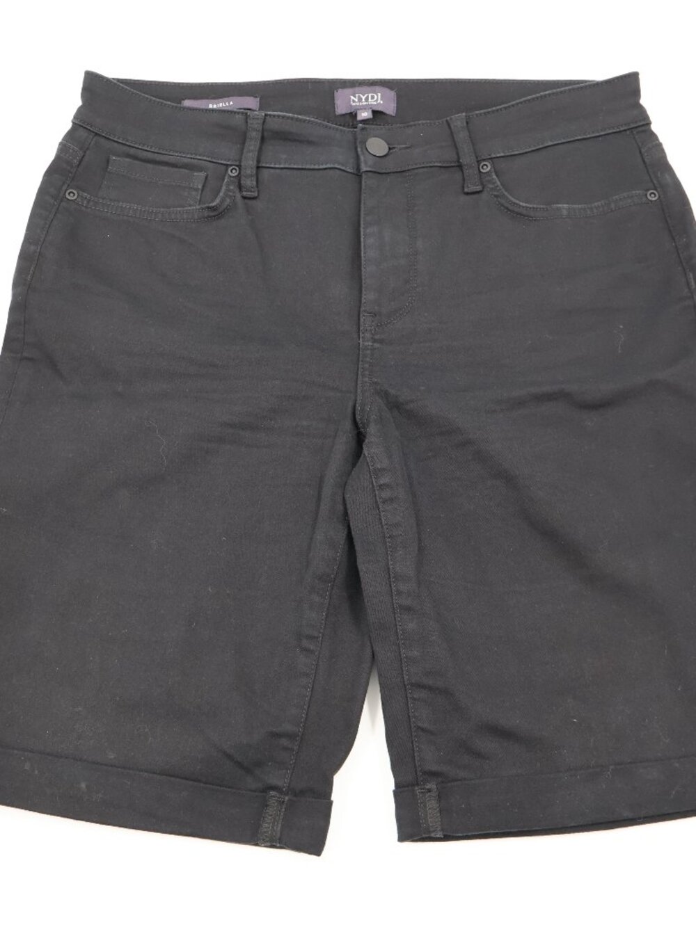 NYDJ Briella Bermuda Shorts Womens 10 Black Cuffed Lift Tuck Denim